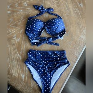 Elegant Retro Navy Polka Dot Bikini Set